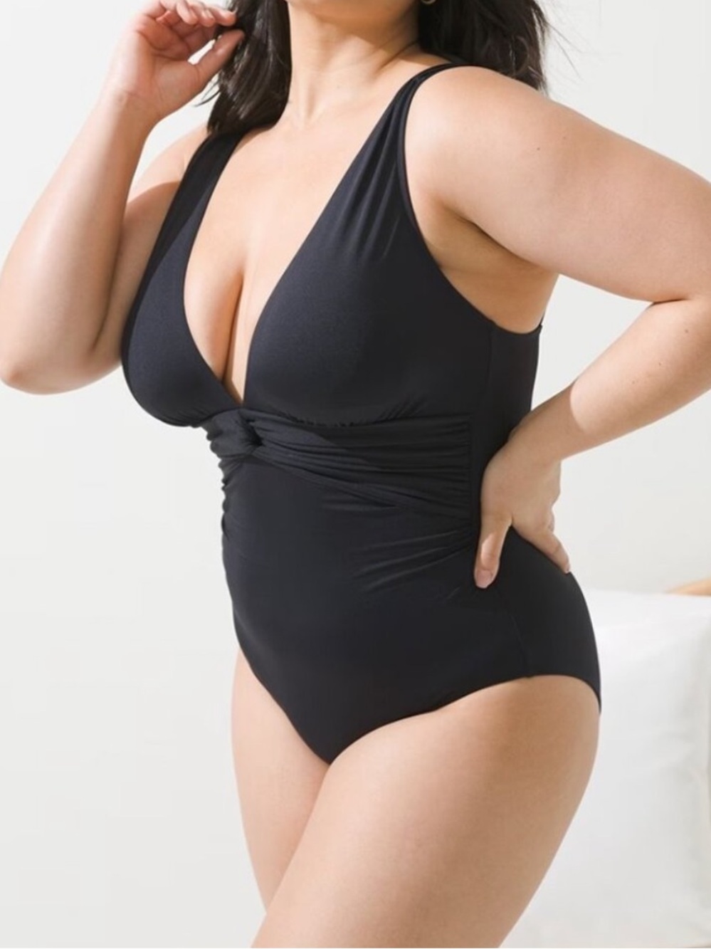 Soma V Neck Draped Front One Piece Tank Suit Black, NWT Sz 12 Ret $112